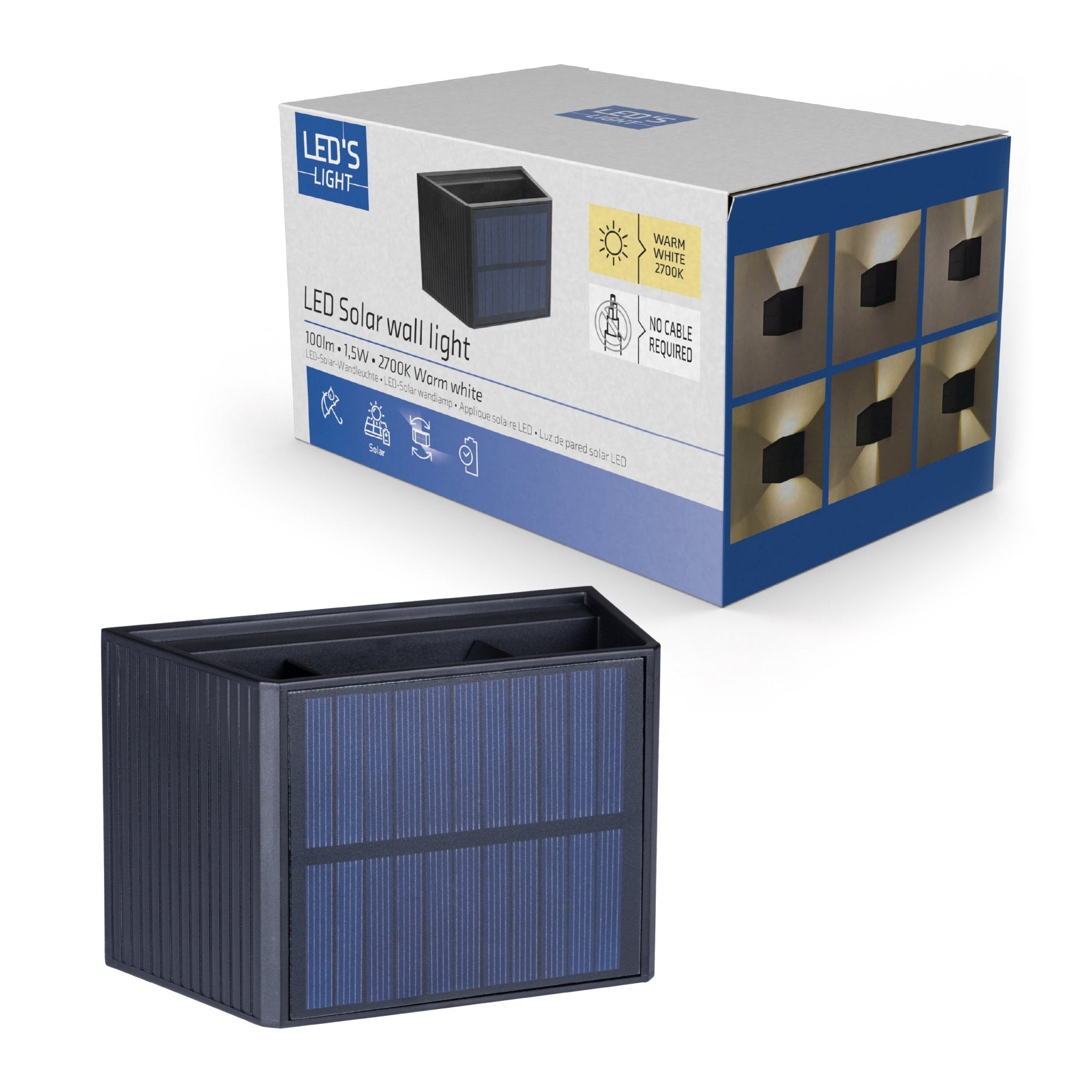 LED's Light draadloze Solar Buitenlamp met sensor - Schijnt beneden en boven - Wandlamp zonne-energie - Zwart Buitenlampen LED.nl