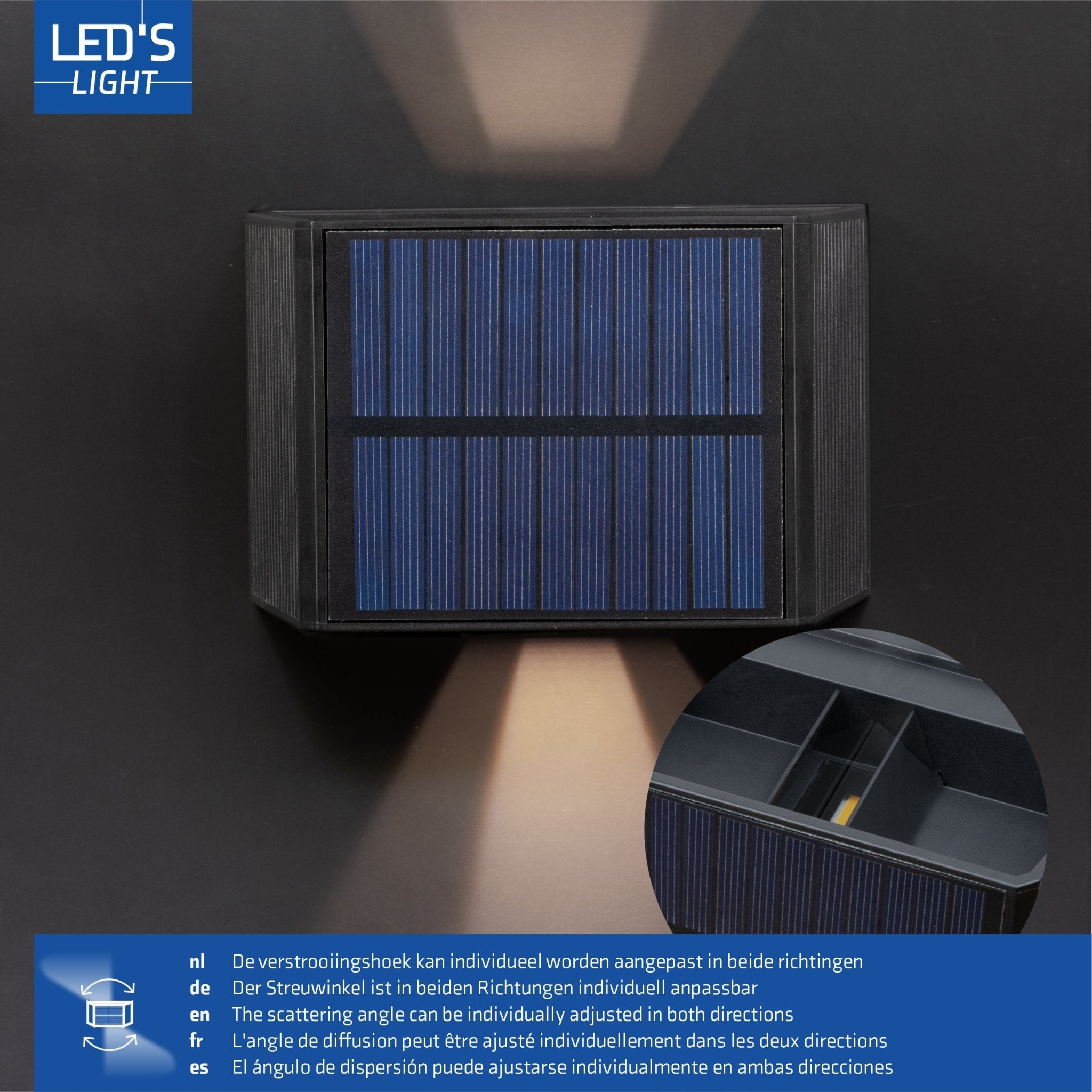 LED's Light draadloze Solar Buitenlamp met sensor - Schijnt beneden en boven - Wandlamp zonne-energie - Zwart Buitenlampen LED.nl
