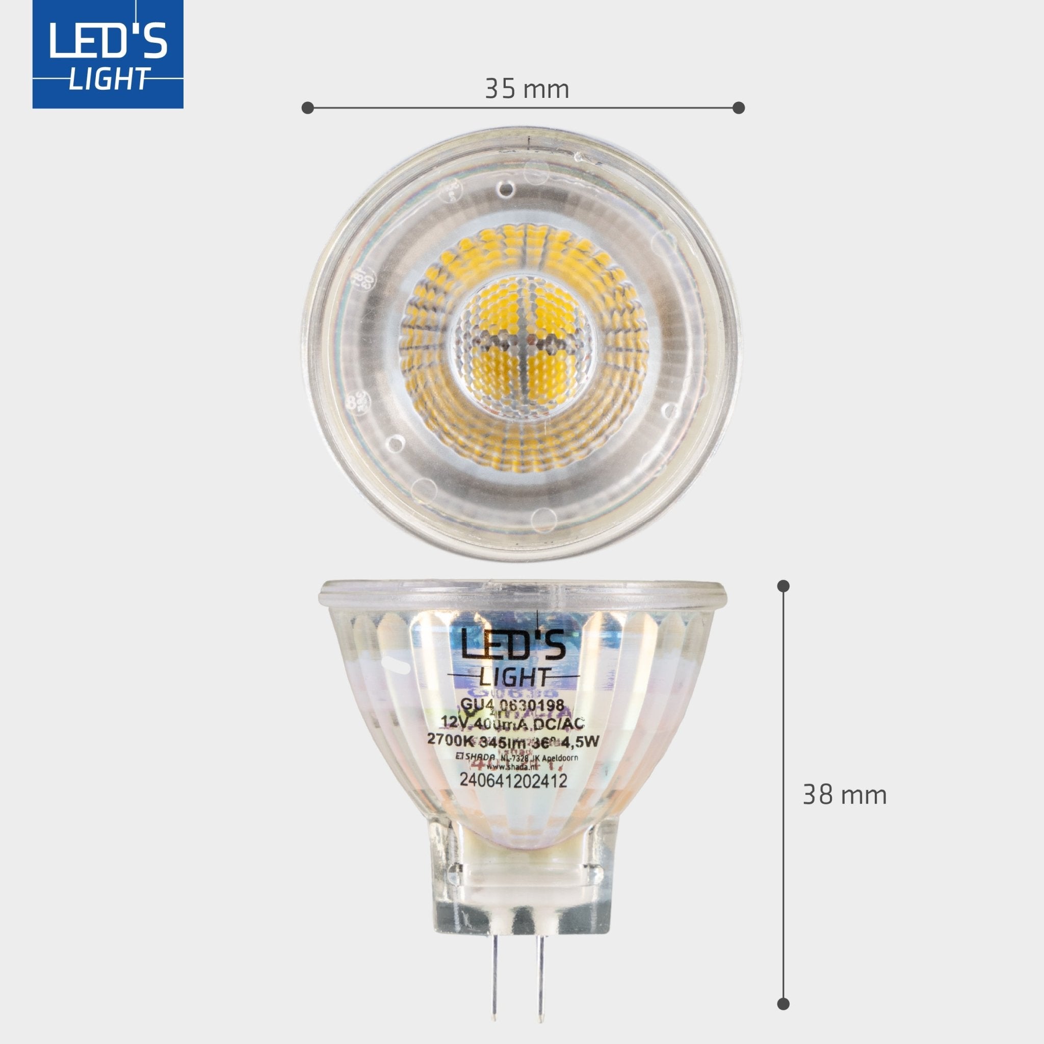 LED's Light LED Lamp met GU4 fitting - 12V - MR11 - Warm wit licht - 4W vervangt 35W Spotjes LED.nl