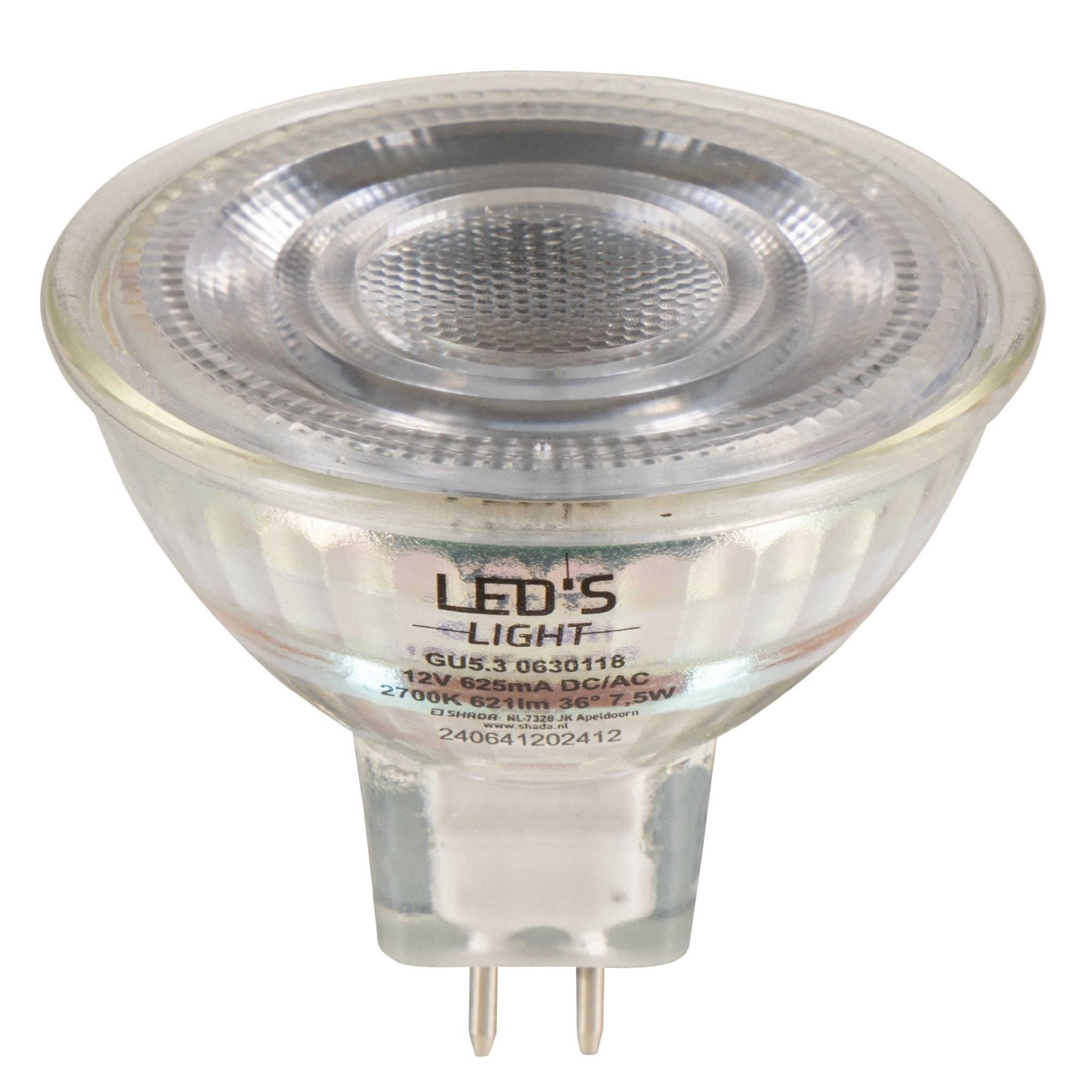 LED's Light LED lamp met GU5.3 fitting - Dimbaar warm wit - 7W vervangt 50W - MR16 Spotjes LED.nl