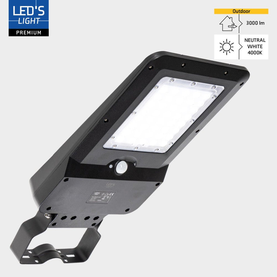 LED-Solar-Außenstraßenbeleuchtung, Laternenmast, 3000 lm, 4000 K – Schwarz - lidstore.shop