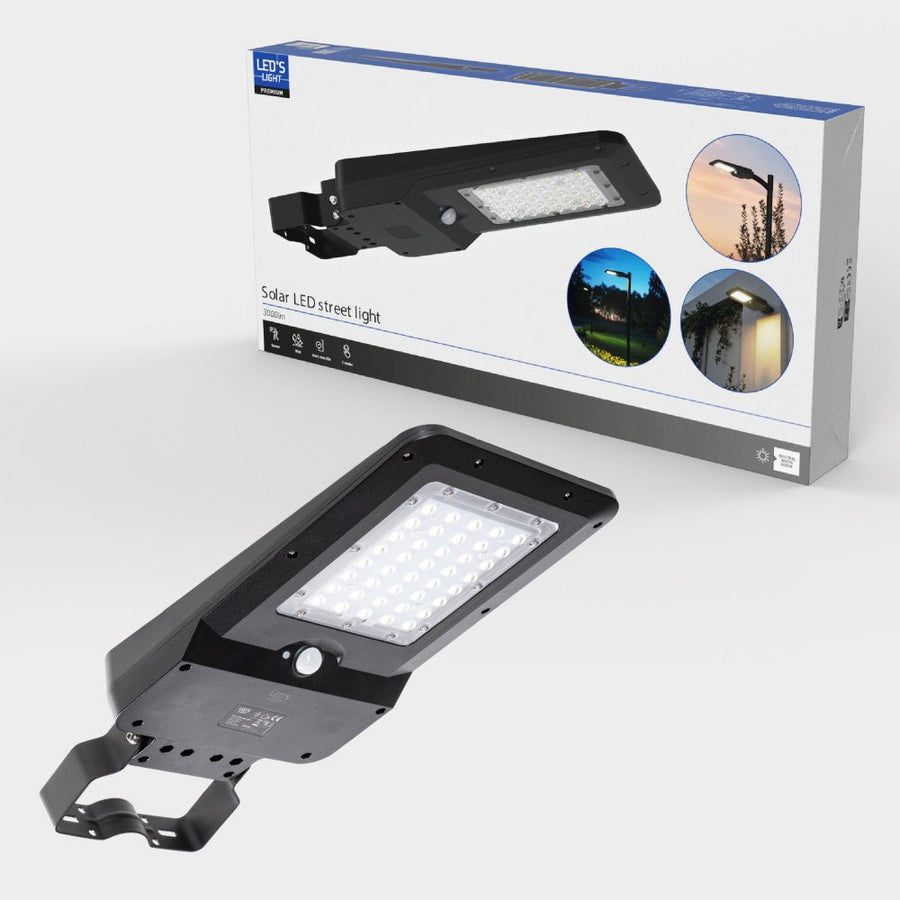 LED-Solar-Außenstraßenbeleuchtung, Laternenmast, 3000 lm, 4000 K – Schwarz - lidstore.shop