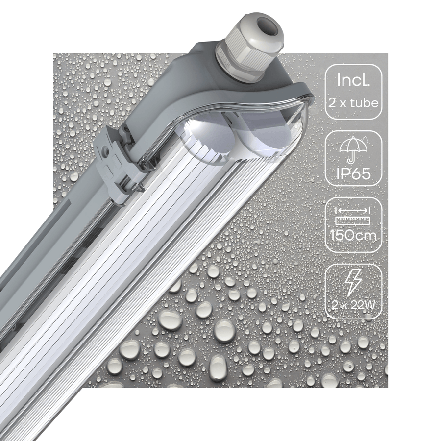 LED-Doppelleuchte mit Leuchtstoffröhren, 150 cm lang – warmweißes Licht (4000 K) – inklusive 2 LED-Leuchtstoffröhren (150 cm) – 4600 lm - lidstore.shop