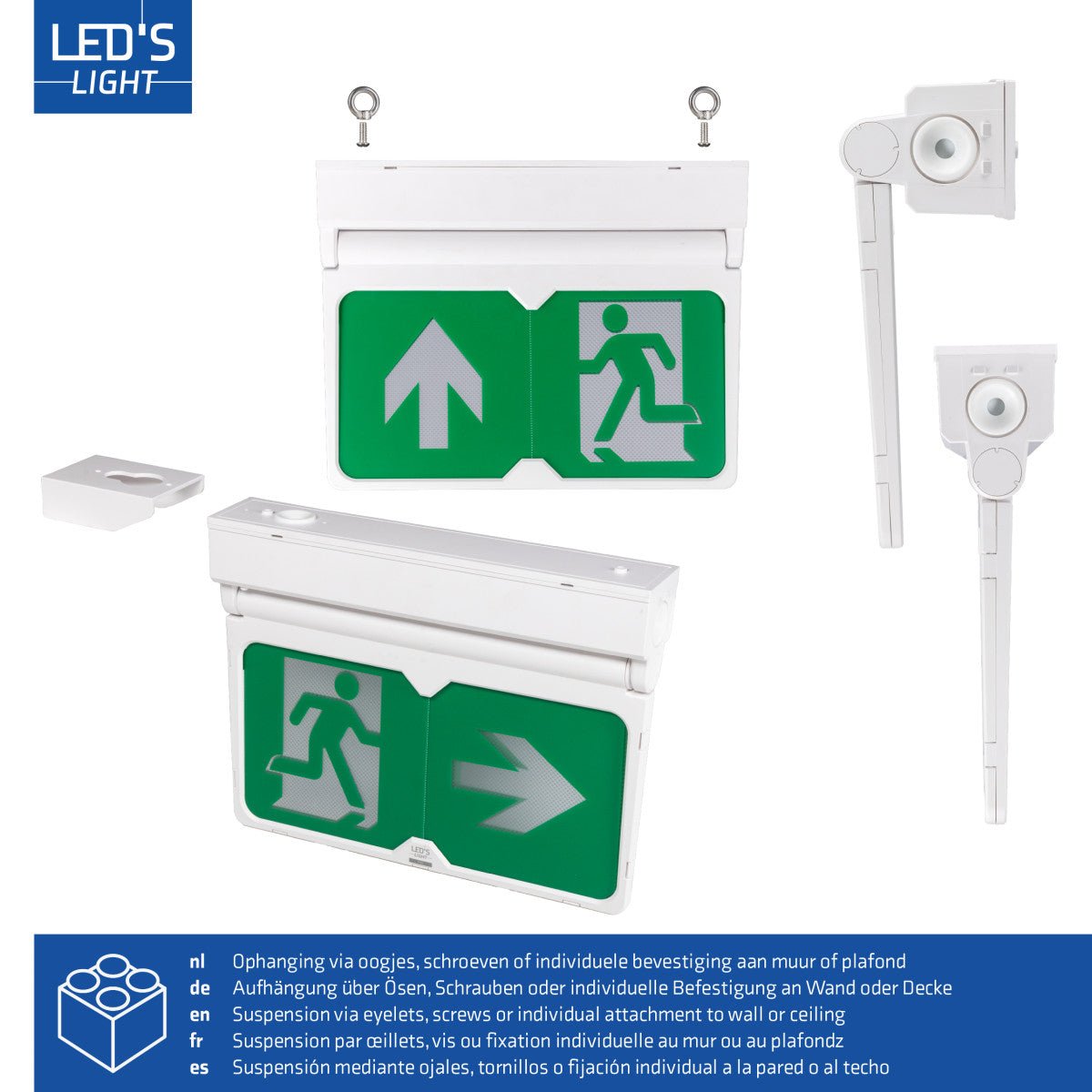 LED's Light - Noodverlichting - Nooduitgang bord met verlichting op accu - 8 uur noodfunctie - IP54 - Pijl draaibaar LED.nl