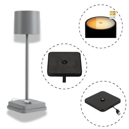 Wiederaufladbare LED-Tischleuchte – Dimmbar per Berührung – Für den Innen- und Außenbereich – Grau - lidstore.shop