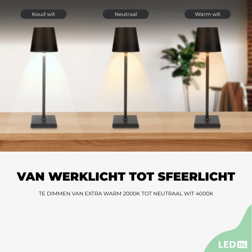 LED's Light Oplaadbare LED Tafellamp - Dimbaar via aanraking - Binnen en buiten - Wit Tafellampenen LED.nl