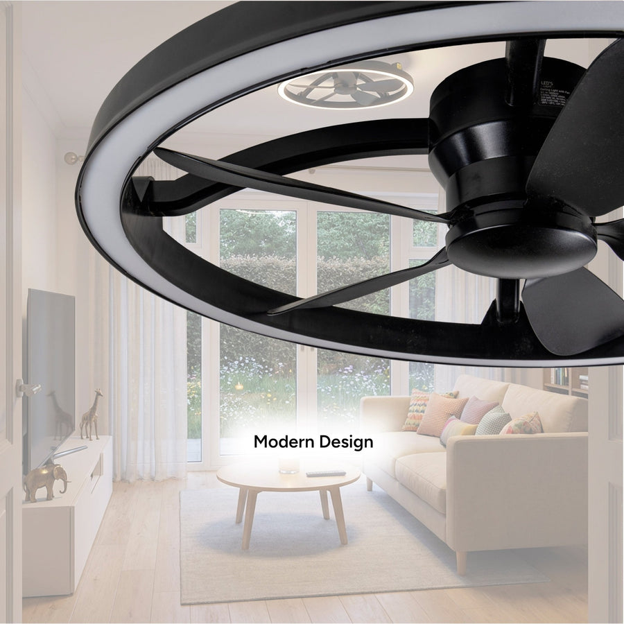 lidstore.shopckenventilator mit Lampe, Schwarz, 61,3 cm – 27 W – 2500 lm – Einstellbare Farbtemperatur – Dimmbar – Inkl. Fernbedienung - lidstore.shop