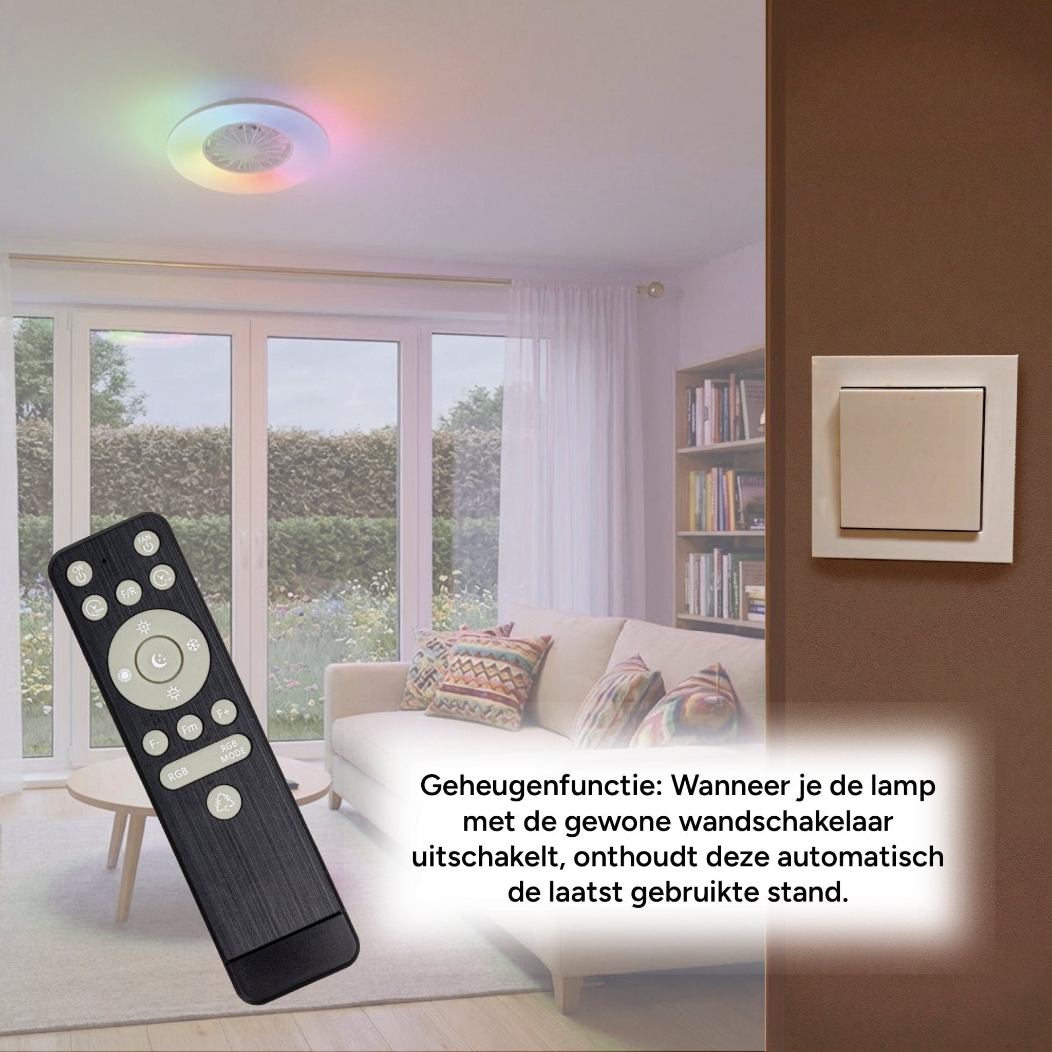 LED's Light Plafondlamp met ventilator RGB - 39W 3300lm 2700K/6500K/RGB - Ø485mm IP20 - Dimbaar Plafondventilatoren LED.nl