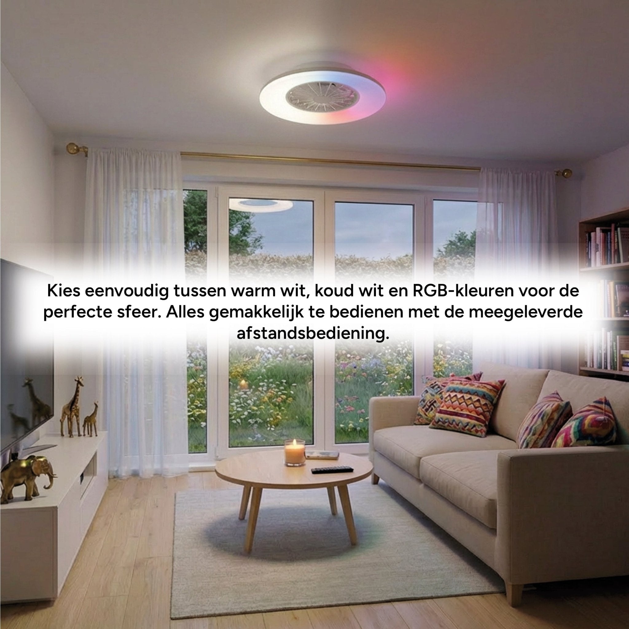 LED's Light Plafondlamp met ventilator RGB - 39W 3300lm 2700K/6500K/RGB - Ø485mm IP20 - Dimbaar Plafondventilatoren LED.nl