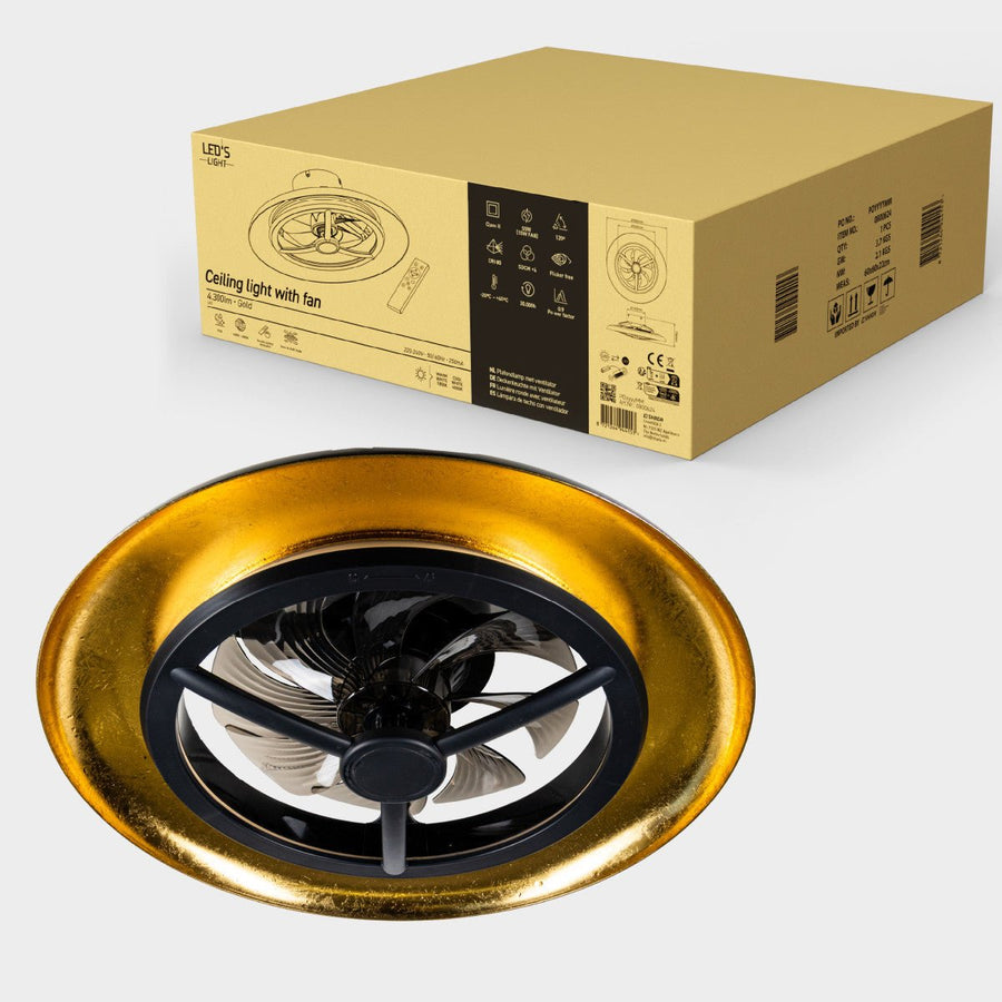 lidstore.shopckenventilator mit Lampe, goldfarben mit schwarzem Hintergrund, 55 W, 4300 lm, 1800 K/4000 K, 55 cm - lidstore.shop