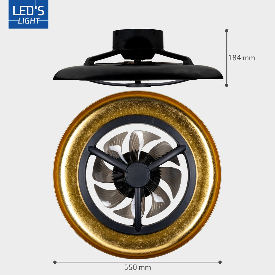 lidstore.shopckenventilator mit Lampe, goldfarben mit schwarzem Hintergrund, 55 W, 4300 lm, 1800 K/4000 K, 55 cm - lidstore.shop