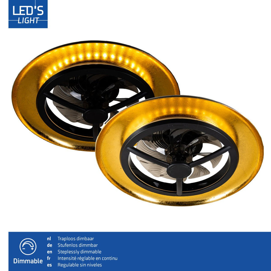 lidstore.shopckenventilator mit Lampe, goldfarben mit schwarzem Hintergrund, 55 W, 4300 lm, 1800 K/4000 K, 55 cm - lidstore.shop