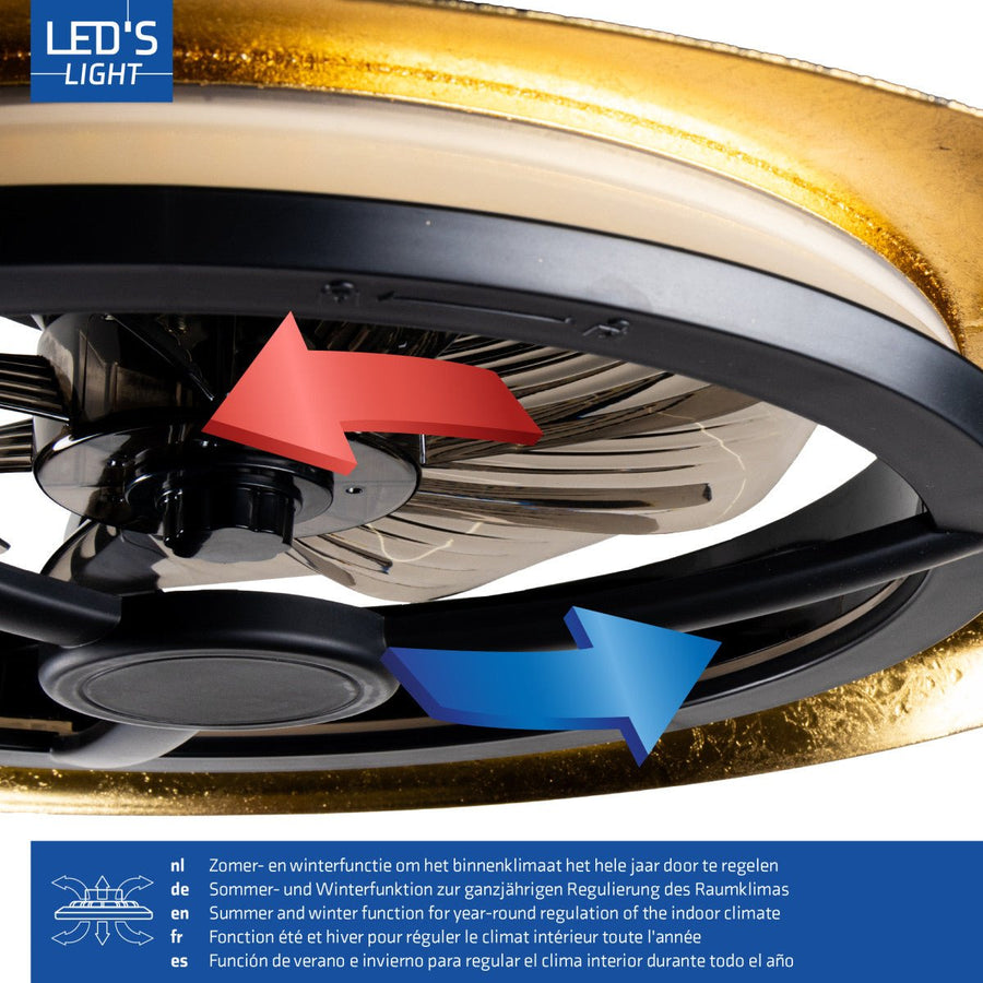 lidstore.shopckenventilator mit Lampe, goldfarben mit schwarzem Hintergrund, 55 W, 4300 lm, 1800 K/4000 K, 55 cm - lidstore.shop