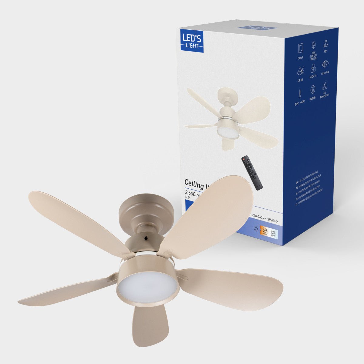 LED's Light Plafondventilator met lamp Taupe 25W 2600lm 2200K/6500K - 53cm Plafondventilatoren LED.nl