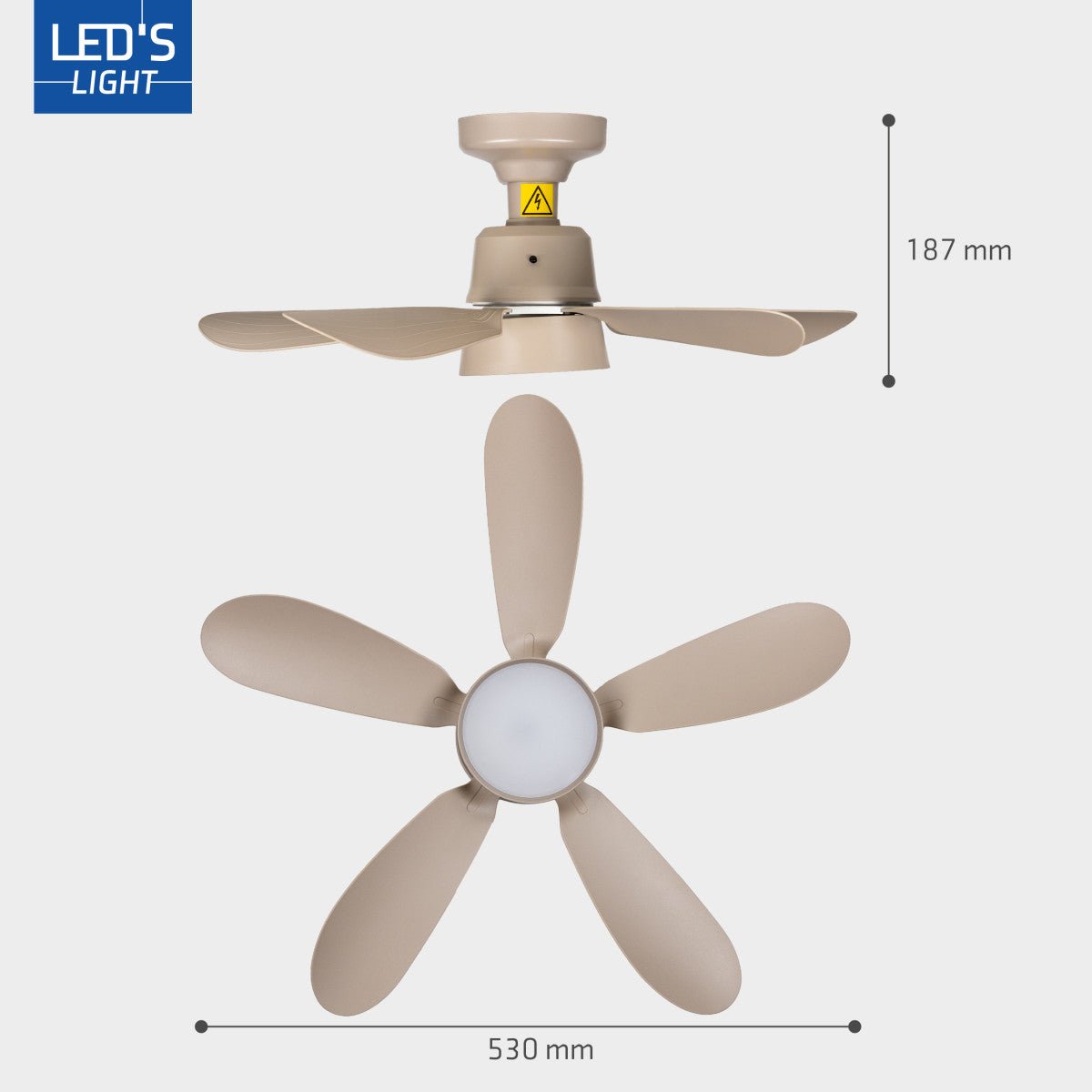 LED's Light Plafondventilator met lamp Taupe 25W 2600lm 2200K/6500K - 53cm Plafondventilatoren LED.nl