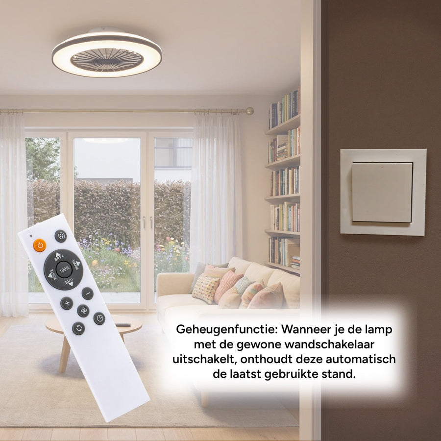 LED’s Light plafondventilator met verlichting 48 cm – Ventilatiesnelheid en bediening met afstandsbediening - Zwart Plafondventilatoren LED.nl