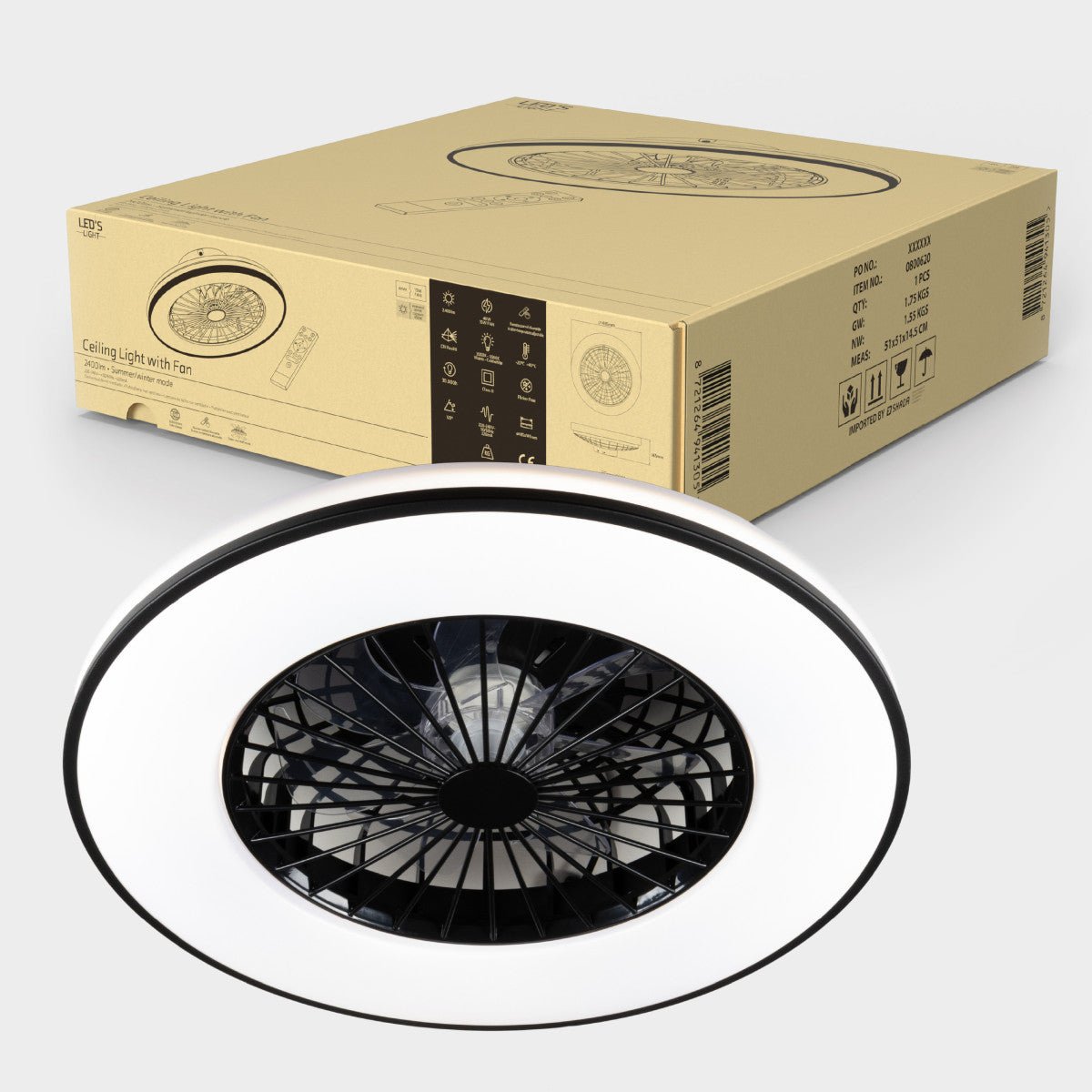 LED's Light Plafondventilator met verlichting zwart - 48,5 cm Plafondventilatoren LED.nl