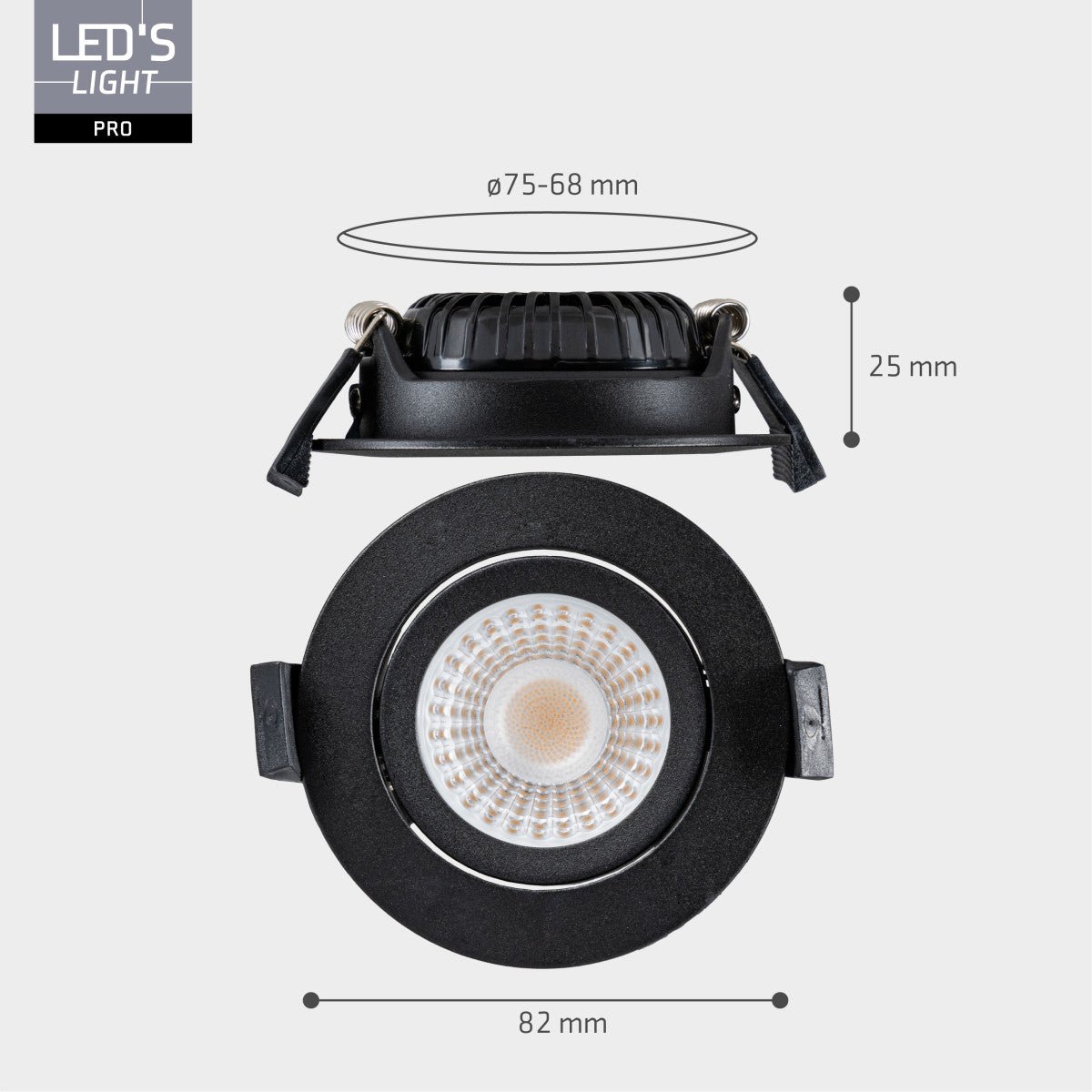 LED's Light PRO - 3 PACK - downlight inbouwspot Ø 68mm - Kantelbaar - Spatwaterdicht - Dim to Warm - Zwart LED.nl