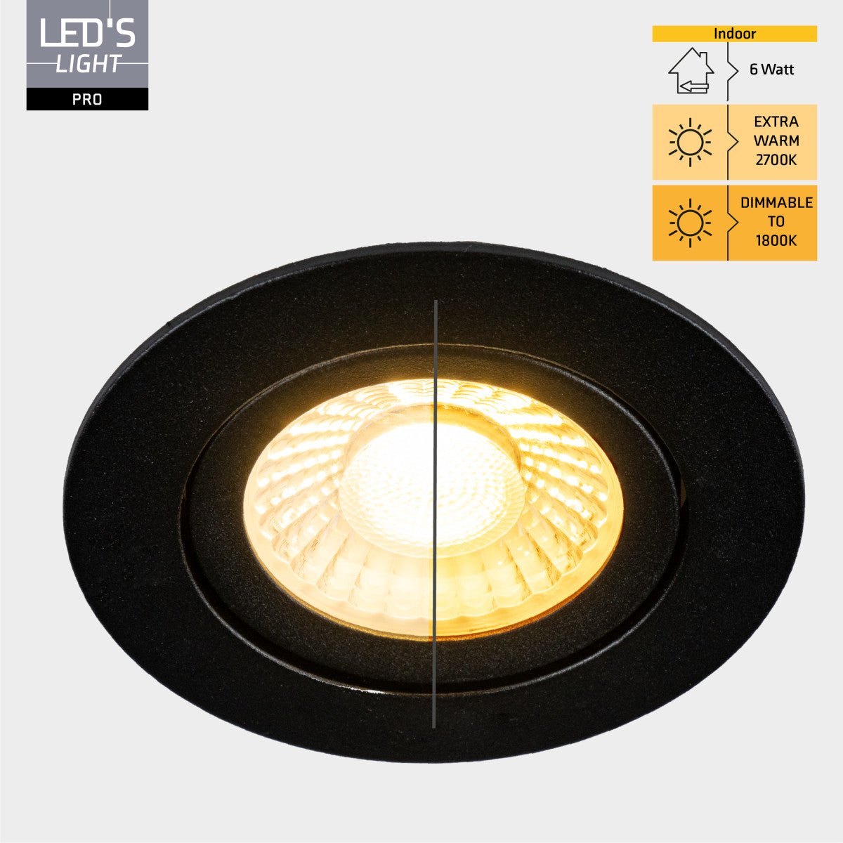 LED's Light PRO - 3 PACK - downlight inbouwspot Ø 68mm - Kantelbaar - Spatwaterdicht - Dim to Warm - Zwart LED.nl