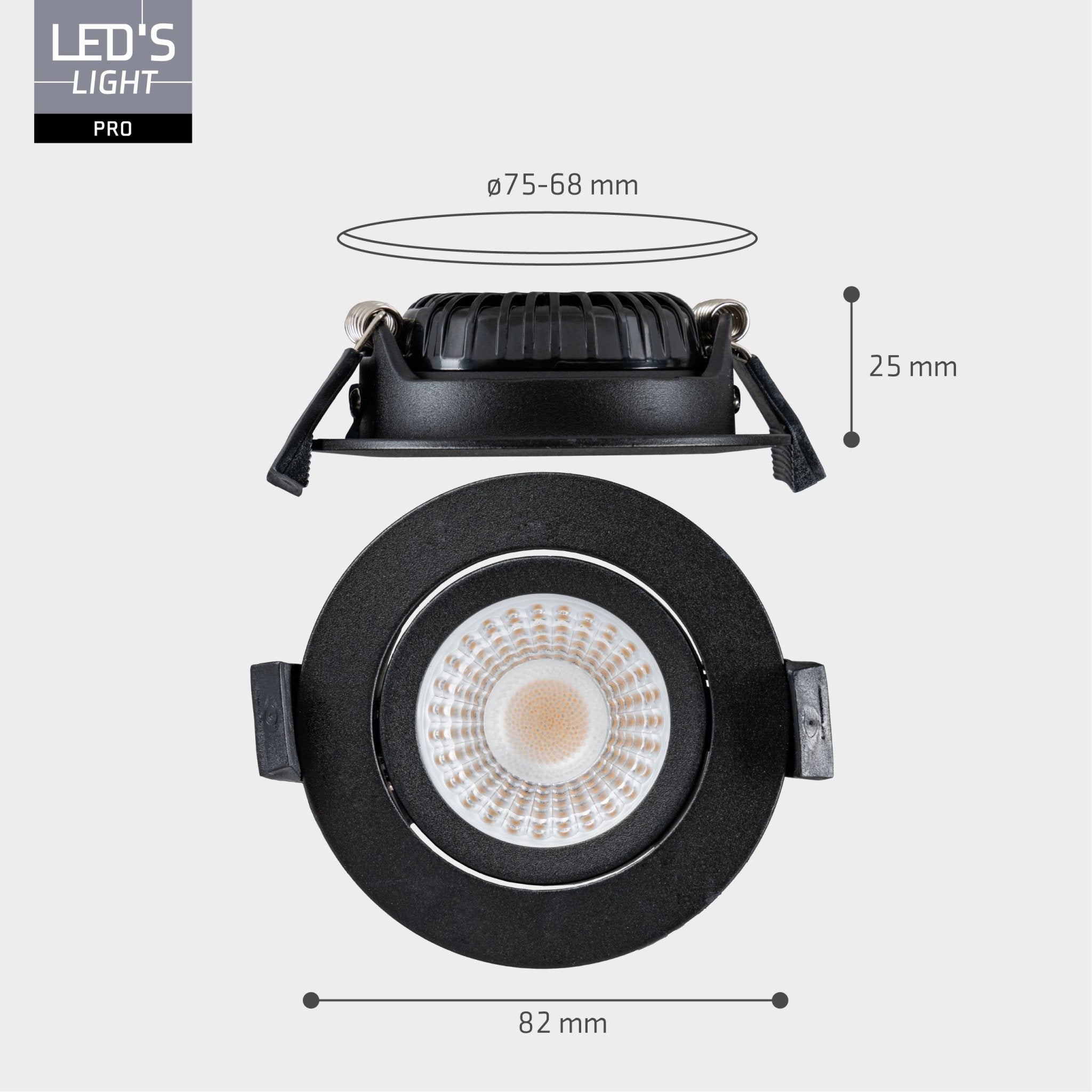 LED's Light PRO downlight inbouwspot Ø 68mm - Kantelbaar - Spatwaterdicht - Dim to Warm - Zwart Inbouwspots LED.nl