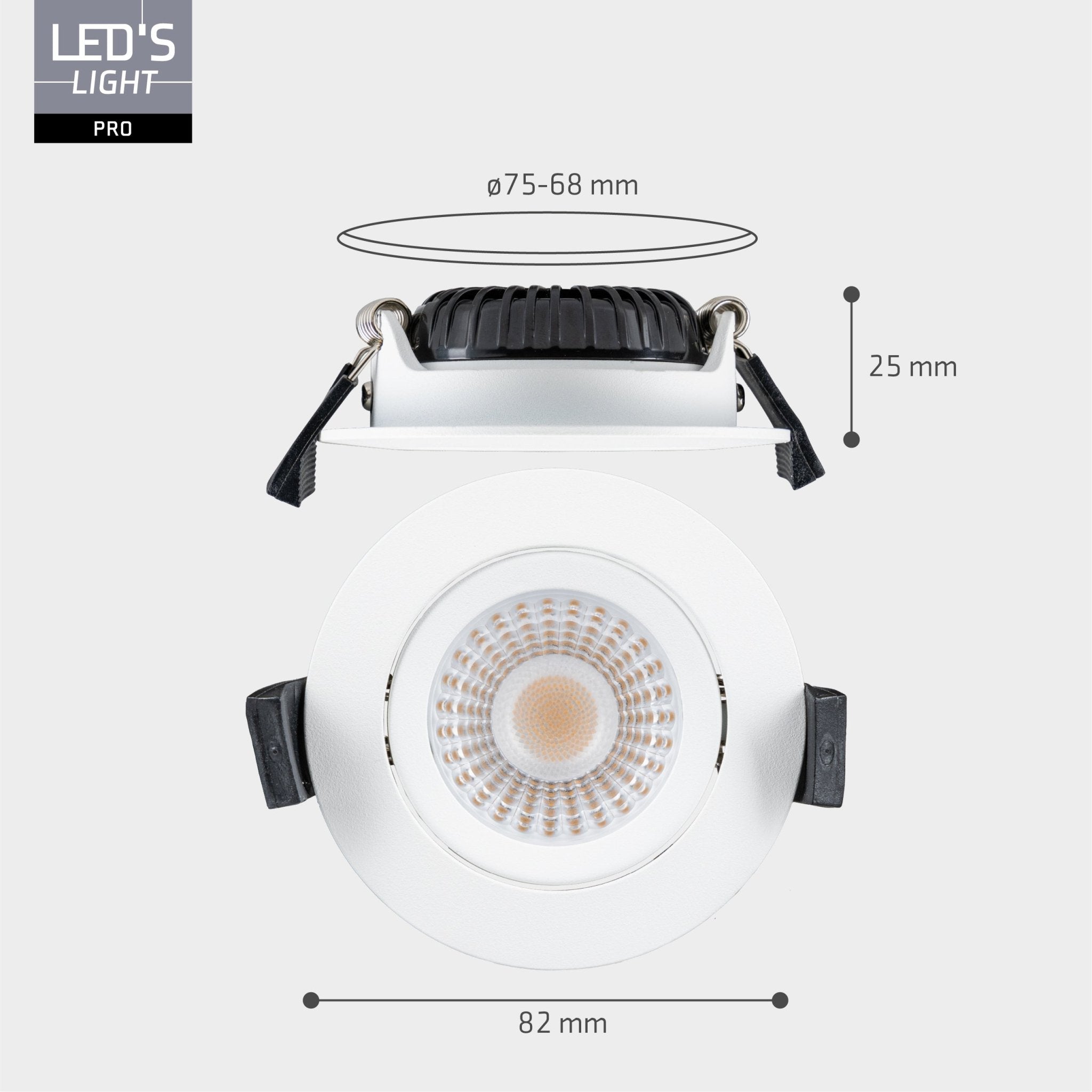 3 PACK - LED's Light PRO downlight inbouwspot Ø 68mm - Spatwaterdicht - Dimbaar - Universeel - Wit Inbouwspots LED.nl