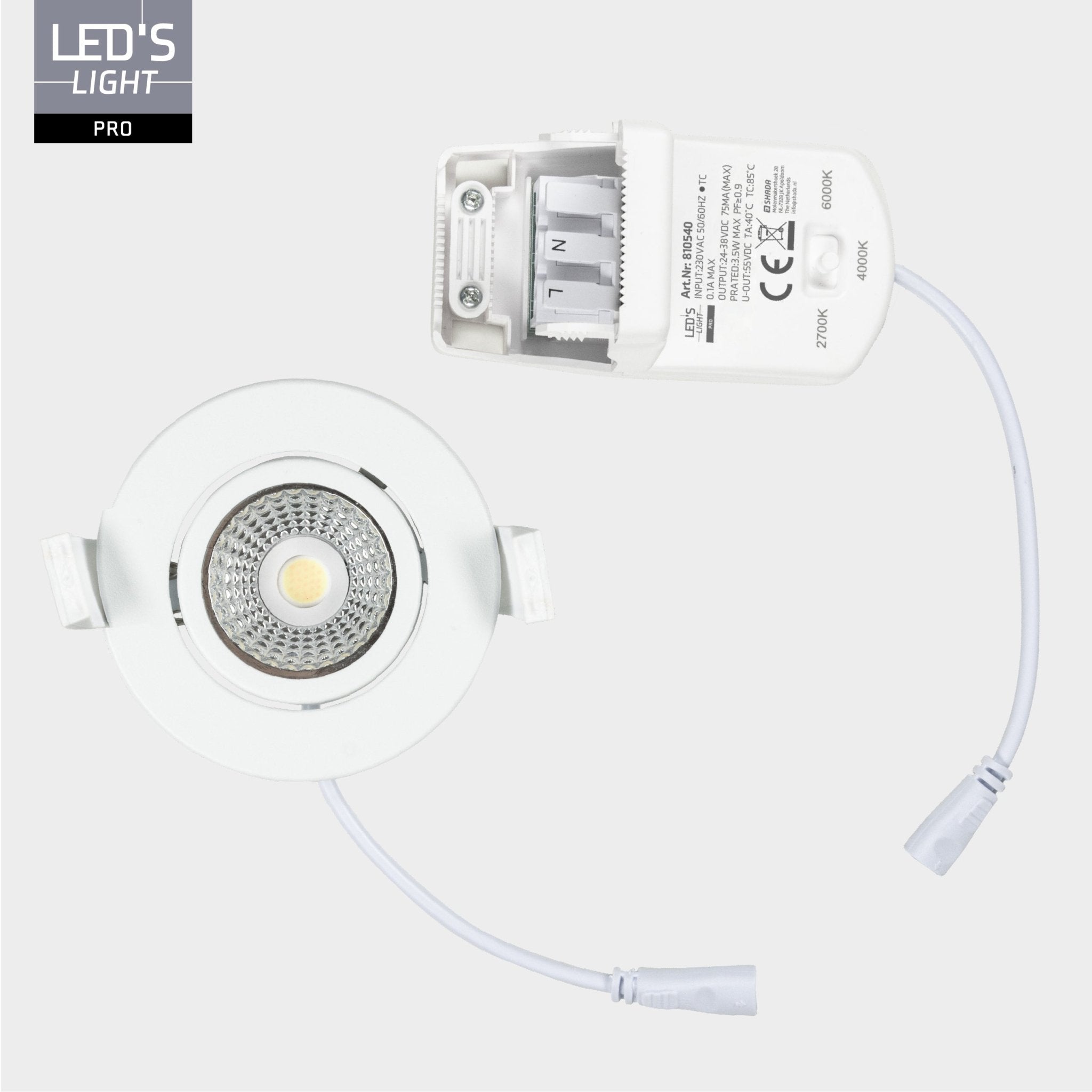 6 PACK - LED's Light PRO Inbouwspot 68 mm - Indoor & Outdoor - 3 lichtkleuren - Dimbaar licht - Wit Inbouwspots LED.nl
