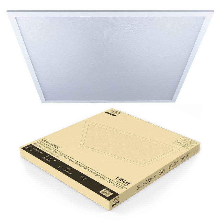 LED-Panel Light Pro – 180 lm/W – 25 W, 4500 lm, 4000 K, UGR < 19 – 620 x 620 mm – Lifud-Treiber – Weiß – Deutsche Größe - lidstore.shop
