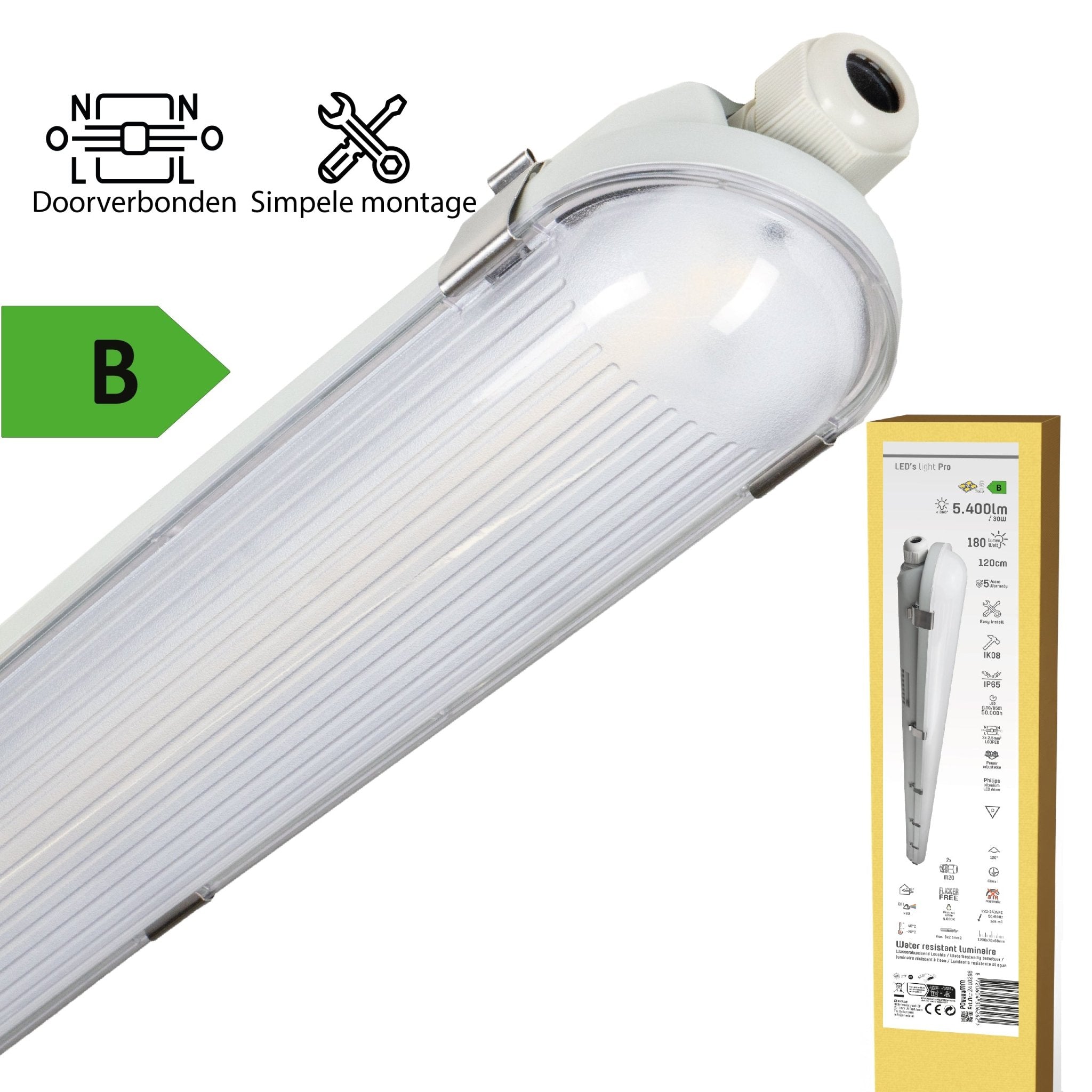 LED's Light Pro Philips TL armatuur met strip 120 cm - Koppelbaar - Power switch - Energielabel B - 5400 lm - 185lm/w - 30W - 4000K TL verlichting LED.nl