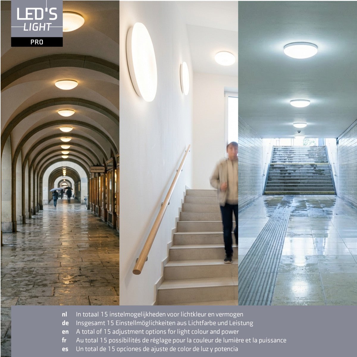 LED's Light Pro Plafondarmatuur - 16W 1920lm 2700K/3000K/4000K/5000K/6000K - Ø350mm IP54 IK08 Vermogen verstelbaar Plafondlampen LED.nl