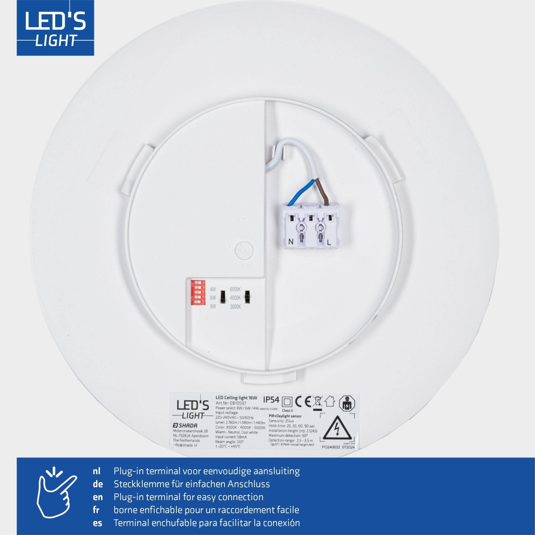 LED's Light Pro Plafondlamp met sensor - Bewegingssensor en schemersensor - 6 standen - 25 cm Plafondlampen LED.nl