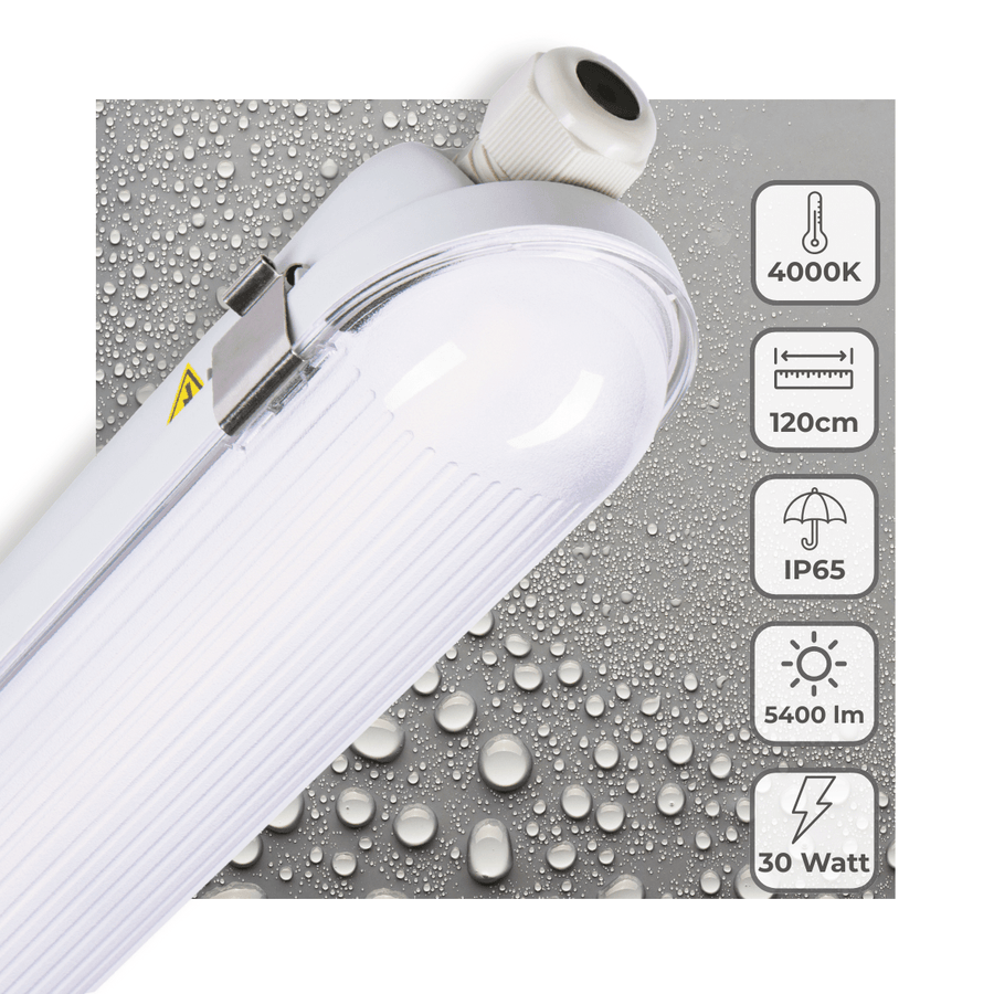 Philips LED-Leuchtstoffröhrenleuchte Light Pro mit 120 cm LED-Streifen – Verbindbar – Netzschalter – Energieeffizienzklasse B – 5400 lm – 185 lm/W – 30 W – 4000 K - lidstore.shop