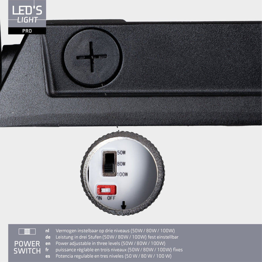 LED's Light Pro Professioneller LED-Fluter 18500 – 3 Lichtmodi – Wasserdicht – 100 Watt – Tageslichtsensor - lidstore.shop