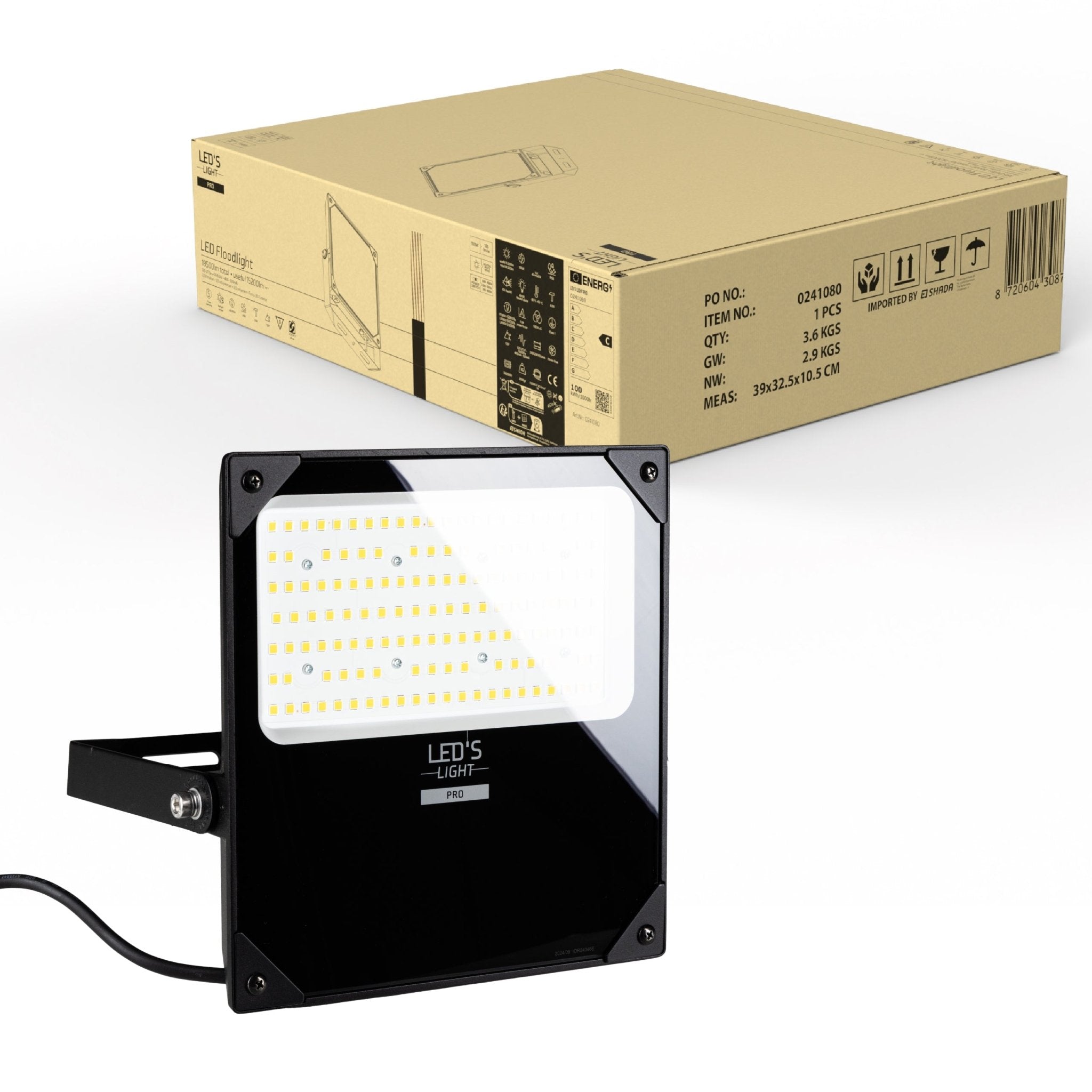LED's Light pro Professionele LED Schijnwerper 18500 - 3 lichtstanden - Waterdicht - 100 watt - Daglichtsensor Schijnwerpers LED.nl