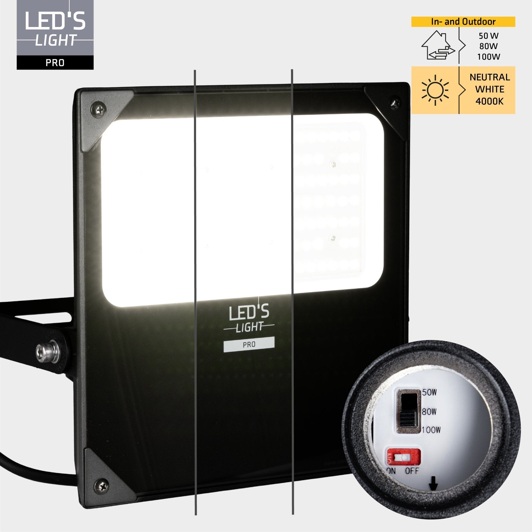 LED's Light pro Professionele LED Schijnwerper 18500 - 3 lichtstanden - Waterdicht - 100 watt - Daglichtsensor Schijnwerpers LED.nl