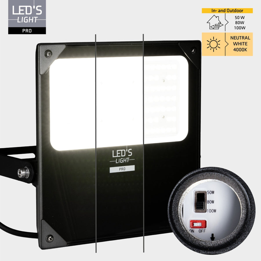 LED's Light Pro Professioneller LED-Fluter 18500 – 3 Lichtmodi – Wasserdicht – 100 Watt – Tageslichtsensor - lidstore.shop