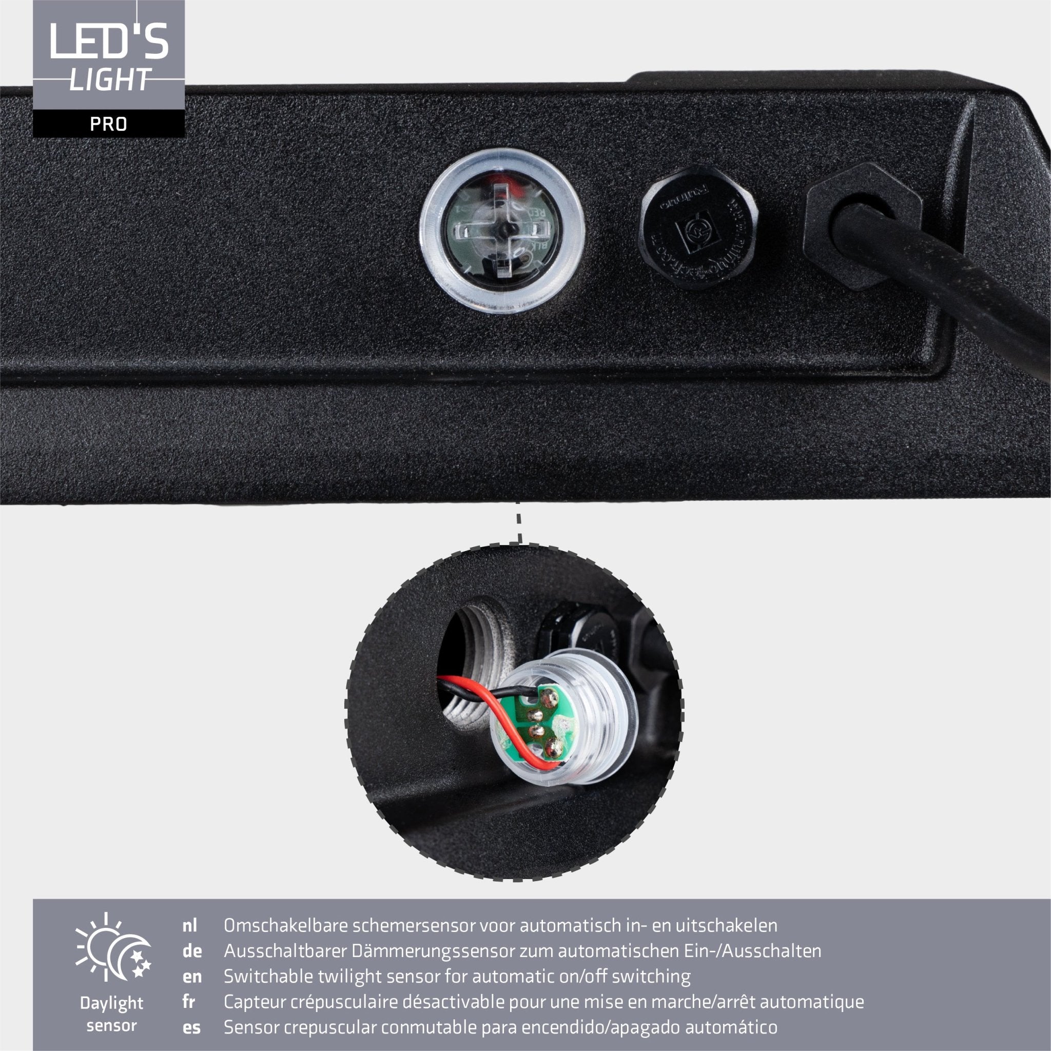 LED's Light pro Professionele LED Schijnwerper 18500 - 3 lichtstanden - Waterdicht - 100 watt - Daglichtsensor Schijnwerpers LED.nl