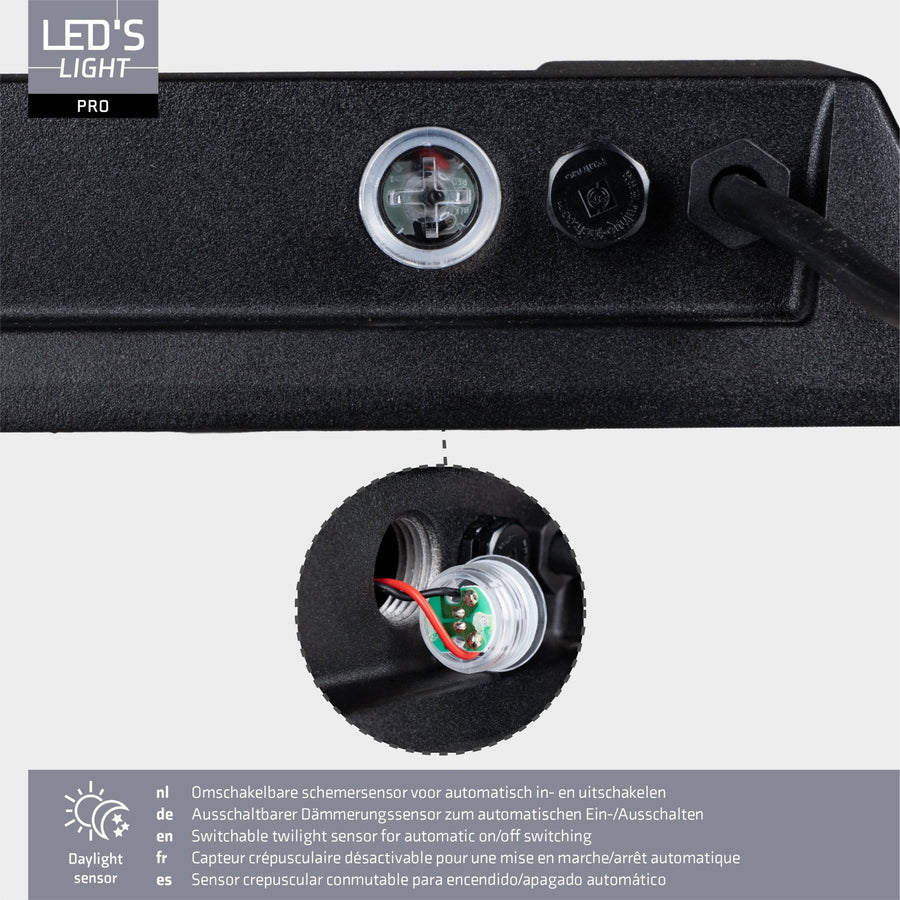 LED's Light Pro Professioneller LED-Fluter 18500 – 3 Lichtmodi – Wasserdicht – 100 Watt – Tageslichtsensor - lidstore.shop