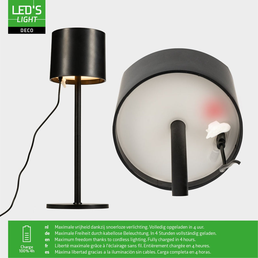 LED's Light Tischleuchte mit Akku - wiederaufladbar und kabellos - für den Innen- und Außenbereich - 3 Farben - Schwarz - lidstore.shop