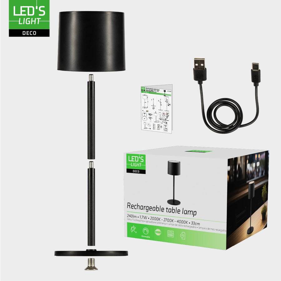 LED's Light Tischleuchte mit Akku - wiederaufladbar und kabellos - für den Innen- und Außenbereich - 3 Farben - Schwarz - lidstore.shop