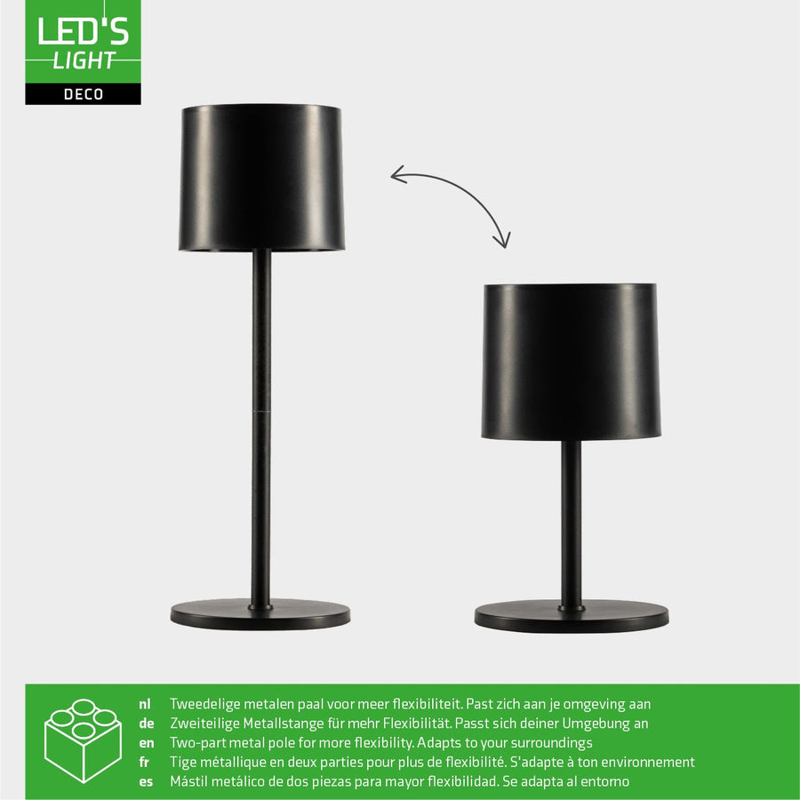 LED's Light Tischleuchte mit Akku - wiederaufladbar und kabellos - für den Innen- und Außenbereich - 3 Farben - Schwarz - lidstore.shop