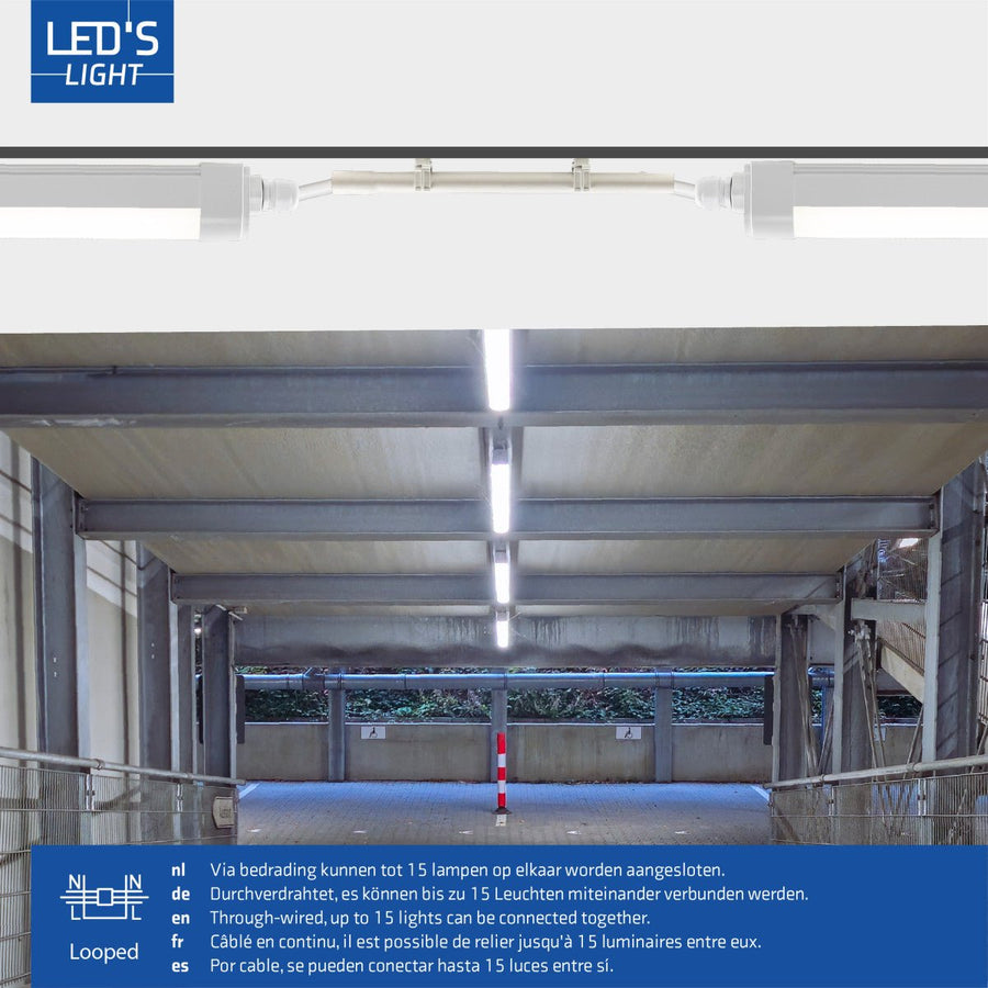 4er-Pack – LED-Leuchtstoffröhrenleuchte mit LED-Streifen – verbindbar – 46 W, 150 cm, 5520 lm, 4000 K - lidstore.shop