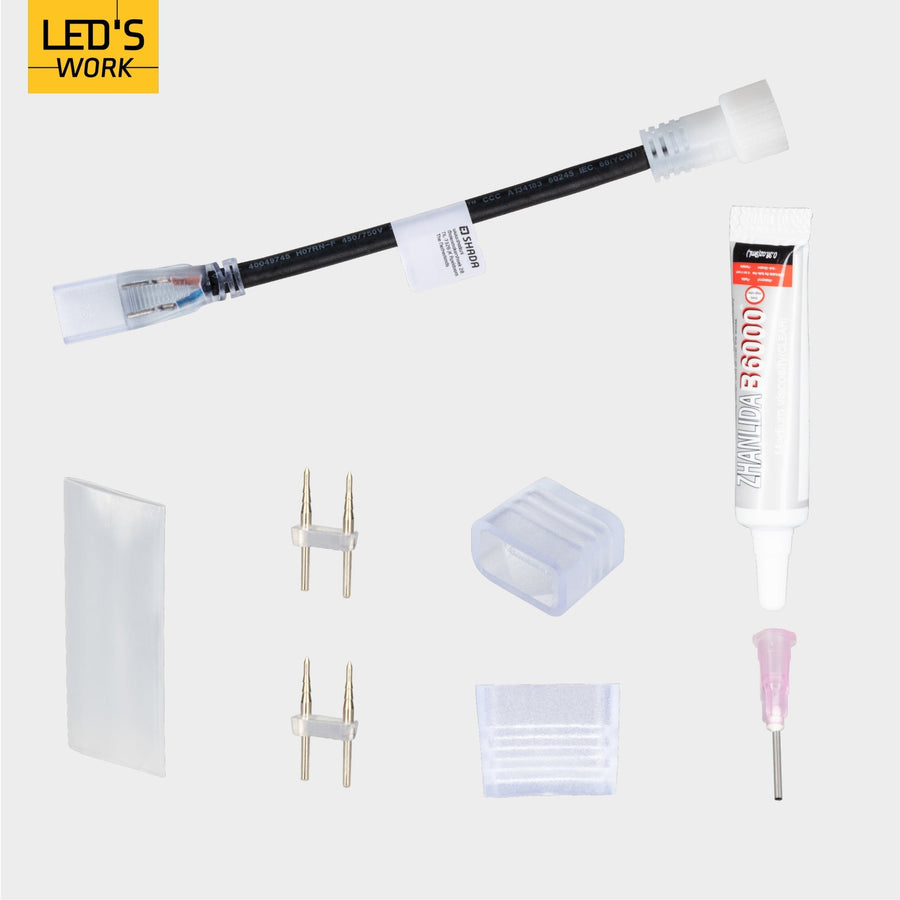 LED's Arbeitszubehör-Set für LED-Streifen-Baubeleuchtung - Verbinder, Kleber und Endkappen - lidstore.shop