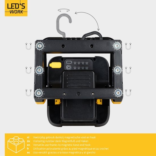 LED's Work 18V Acculamp Werklamp - Incl Adapters - LED Werklamp 5000lm – Klasse 3 • IP54 • IK08 • Dimbaar • Compatibel met Makita, Bosch, DeWalt & Metabo Bouwlampen LED.nl