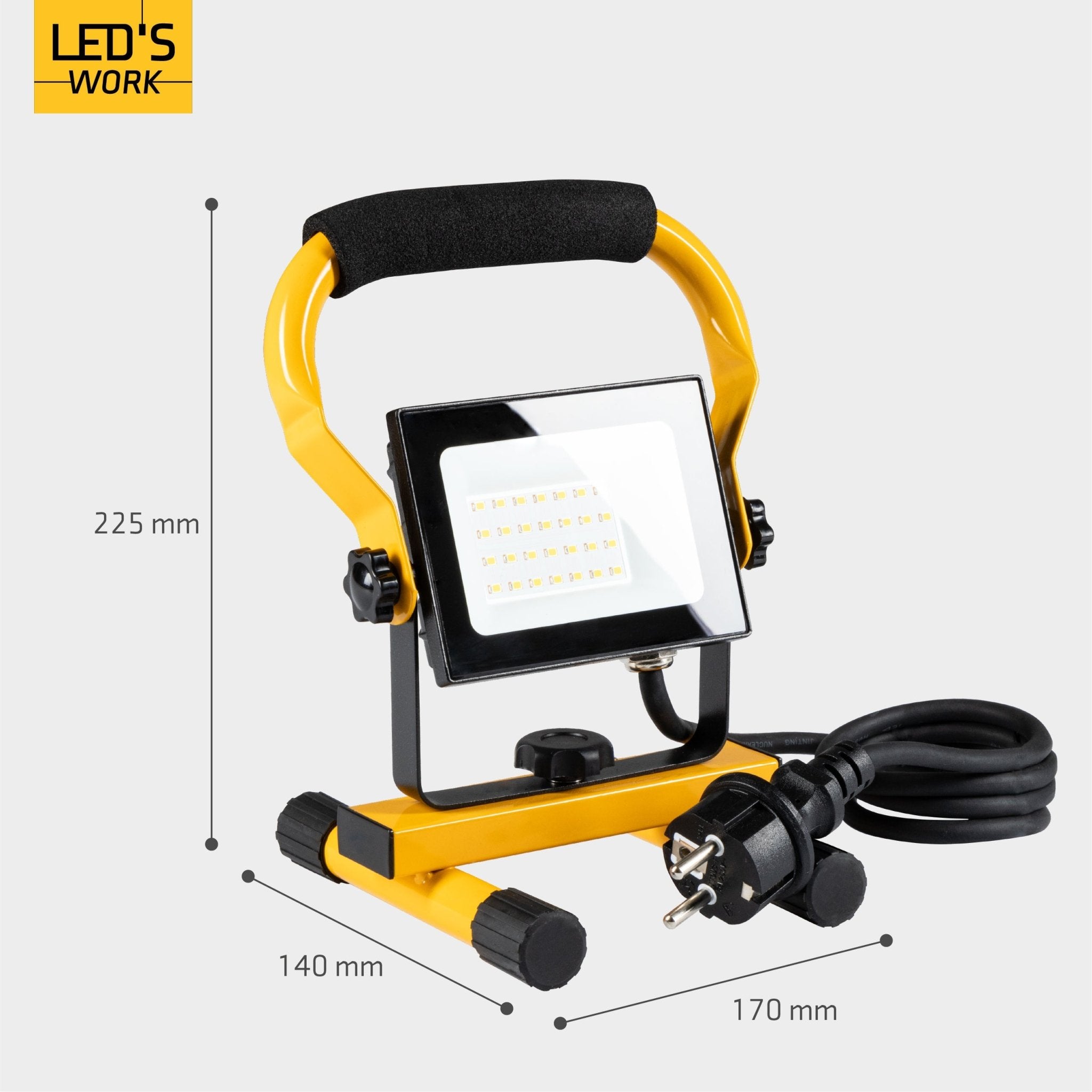 LED's Work Bouwlamp Werklamp 2000 - Verstelbare beugel - Waterdicht (IP65) - Zwart geel - Bedraad Werklampen LED.nl