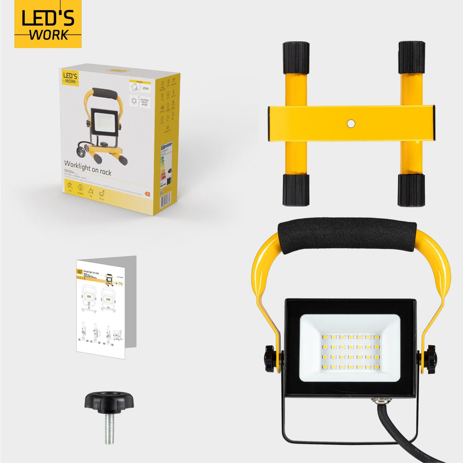 LED-Arbeitsleuchte 2000 – Verstellbare Halterung – Wasserdicht (IP65) – Schwarz/Gelb – Kabelgebunden - lidstore.shop