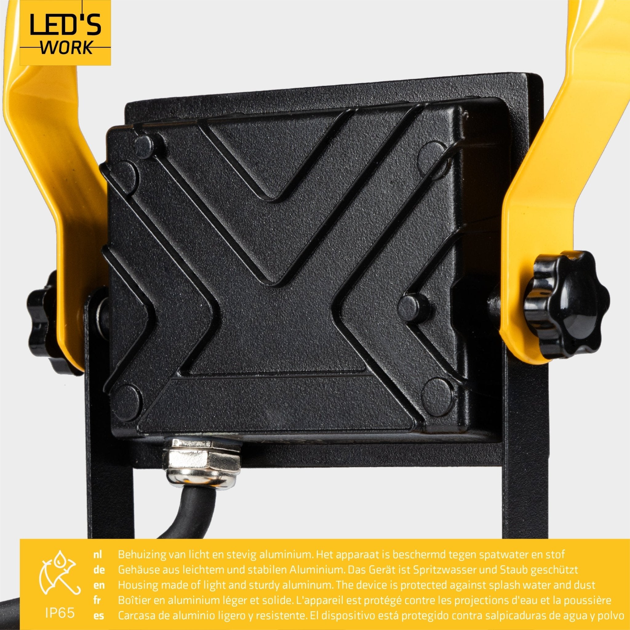 LED's Work Bouwlamp Werklamp 2000 - Verstelbare beugel - Waterdicht (IP65) - Zwart geel - Bedraad Werklampen LED.nl