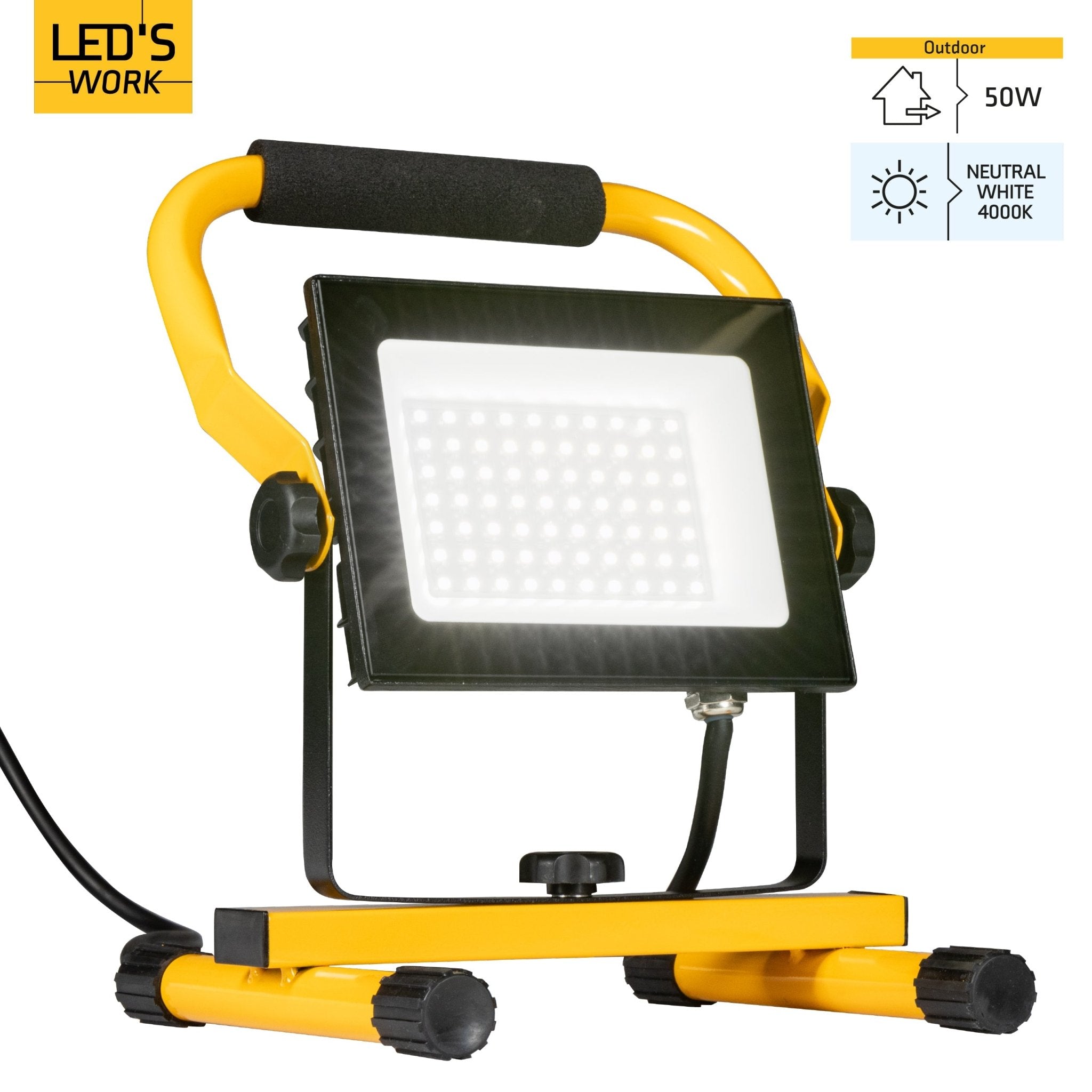 LED's Work 50W Bouwlamp Werklamp Bedraad 4900lm - Verstelbare beugel - Waterdicht (IP65) - Zwart geel Werklampen LED.nl