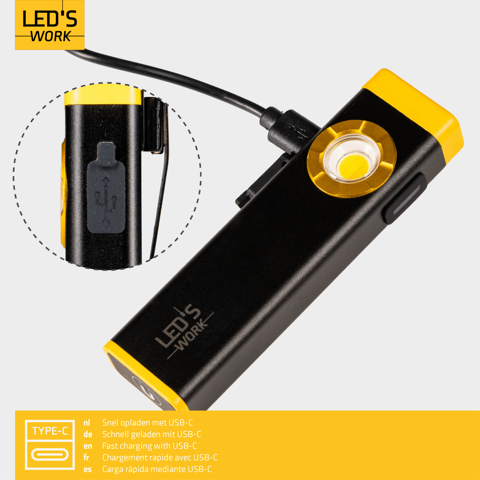 LED's Work Compacte LED Mini Zaklamp - Oplaadbaar - 3 verschillende lichtmodi en zoomfunctie Zaklampen LED.nl