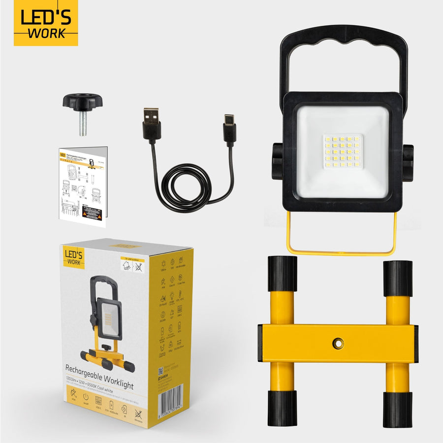 LED's Work wireless LED Construction lamp on battery 1200 - Rechargeable and tiltable - Black yellow - LED.nl