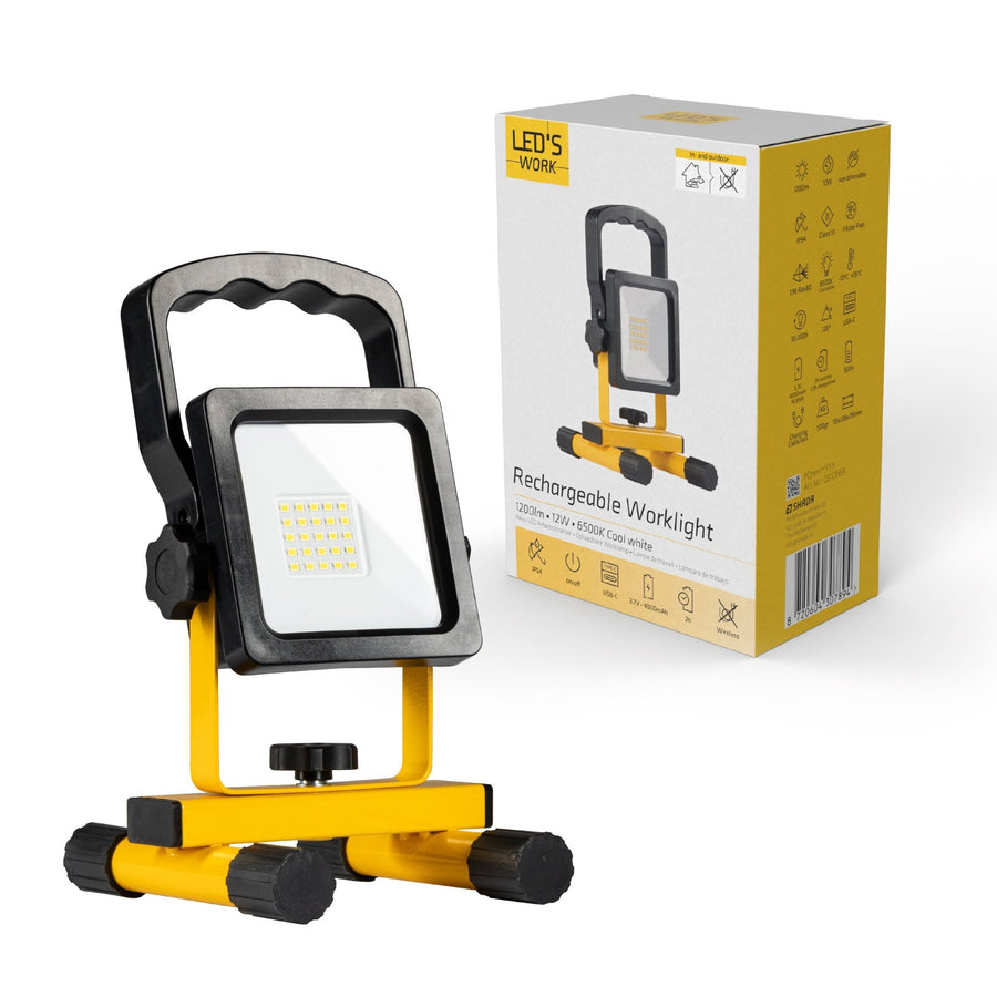 LED's Work wireless LED Construction lamp on battery 1200 - Rechargeable and tiltable - Black yellow - LED.nl
